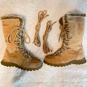 Sketchers tan leather lace up midcalf boots sz 6.5